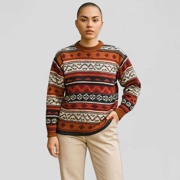 Vintage Arielle '80s Coogie Style Textured Metallic Chunky Pattern Knit Sweater - Picture 1 of 10